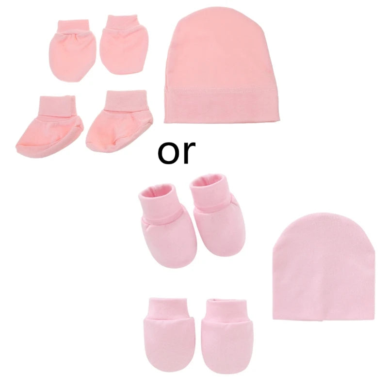 Baby Infants anti Scratching Knitted Cotton Gloves+Hat+Foot Cover Set Newborn Face Protection Scratch Mittens Socks Warm Cap Kit