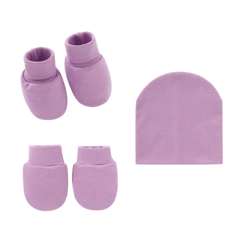 Baby Infants anti Scratching Knitted Cotton Gloves+Hat+Foot Cover Set Newborn Face Protection Scratch Mittens Socks Warm Cap Kit