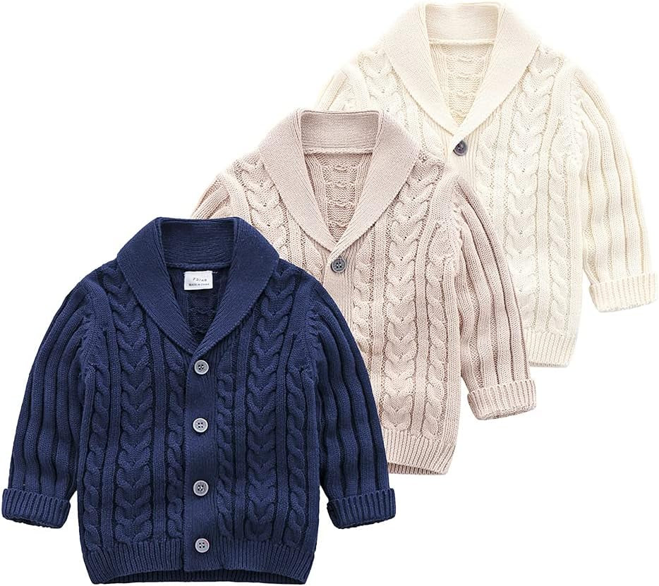 Infant Baby Boys Cardigan Crochet Sweater Toddler Cable Knit Thick Pullover Sweatshirt Button up Jacket Outwear