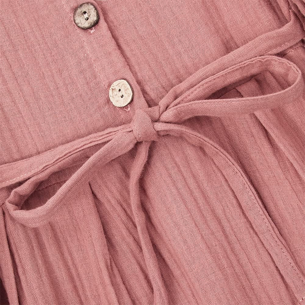 Toddler Baby Girl Cotton Linen Dress Long Sleeve Crew Neck Dresses Button down Dresses Casual Spring Fall Dress